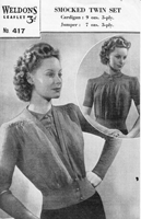 vintage ladies twinset with smoke at shoulders and yoke from wartime 1940s