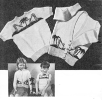 vintage childs cardigan and jumper knitting pattern with giraffe motif from 1950