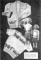 vintage childs jumper and cardigan knitting pattern with the classi willow pattern at yoke and borders 1950s