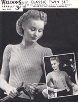 vintage ladies twinset knitting pattern 1940s