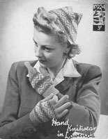 vintage ladies fair isle cap and gloves in fair isle 1940s