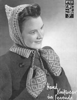 vintage hood and mittens knitting pattern 1940s