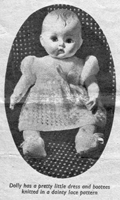 vintage baby doll knitting pattern for dress and bootees 1950s