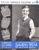 bairnswear knitting pattern for boys slip over toank tops to fit 6 to 8 years 1930s