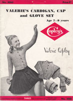 vintage girls set of cardigan and hat and gloves knitting pattern from 1930s
