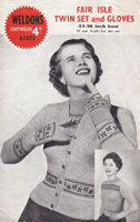 vintage ladies fair isle jumper crdigan gloves knitting pattern 1940 weldons