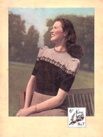 vintage ladies knitting pattern for jumerow ith fair isle trim 1940s