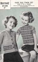 vintage girls twin set knitting pattern from1 940s with fair isle