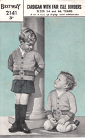 vintage v neck cardigan knitting pattern for child with fair isle borders 1940s