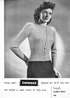 vintage ladies twinset knitting pattern from 1940s