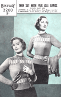 vintage ladies twinset knitting pattern with fair isle border bestway 2260