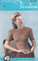 vintage ladies embroidered jumper knitting pattern from 1950s M1325