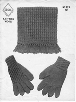 vintage men's scarf and glove knitting pattern from 1940s