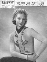 vintage ladies edge to edge short jacket with embroidery knitting pattern from 1930s