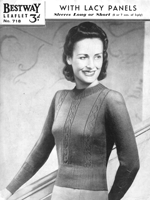 vintage ladies long sleeved lace panel jumper knitting pattern from 1930s