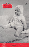 vintage baby pramset knitting pattern from 1950s to fit 4-6 months or 21- 22 inch chest knitted in double knitting wool