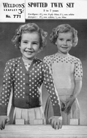 vintage 1940s knitting pattern for girls twin set with fiar isle spots