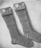 vintage men's cyling socks with cycles t top of turnover 1940s