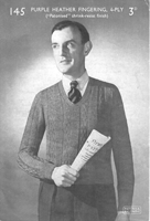 vintage men's knitting pattern for V neck jumper knitting pattern from 1940s wartime