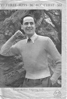 vintage men's round neck jumper knitting pattern from 1940s wartime