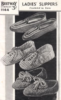 vintage ladiesmslippers crochet pattern from 1940s bestway 1144