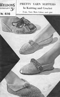 vintage ladies slippers and sandals knitting pattern 1940s weldon 416