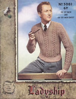 vintage mens cable jumper knitting pattern 1950s