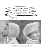 vintage 1940s baby bonnte and beret in angora knitting pattern
