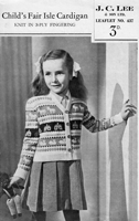 creat vintage girls fair isle picture knit  cardigan to fit 27-29 inch chest from 1940s