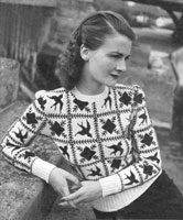vintage ladies fair isle knitting pattern from 1940s jumper with birds