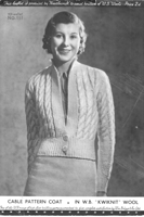 vintage ladies cardigan knittin pattern from 1940s