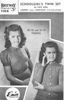vintage girls twinset knitting pattern from 1940s
