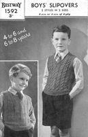 vintage boys slip over knitting pattern in cable or wide rib to fit 4-6 and 6-8 years from 1940s
