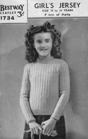 vintage girls rib jumper knitting pattern from 1940s