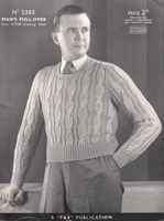 vintage man's sweater knitting pattern from 1930s