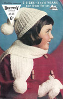 vintage pompom cap and scarf knitting pattern from 1950s for girls and boys