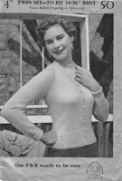 vintage ladies twinset knitting pattern 1950s