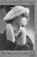 vintage girls angora beret and mittens knitting pattern from 1940s
