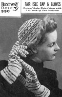 vintage ladies fair isle cap and gloves in fair isle from 1940s bestway 990