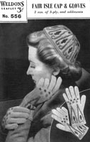 vintage ladies cap and gloves knitting pattern from 1940s weldon 556