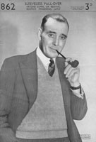 vintage mens sleeveless pullover tank top slip over knitting pattern 1940s