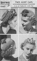vintage ladies hats knitting pattern 1940s
