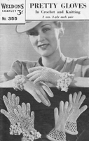 vintage lacy gloves knitted oan =d crocheted pattern 1940s