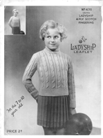 vintage girls polo cable jumper knitting pattern from 1930s