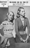 vintage ladies fair isle twin set knitting pattern 1940s
