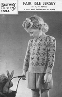 vintage fair isle knitting pattern for childs jumper 4-6 years 1940s