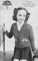 girls cardigan knitting pattern from 1940s with rabbit  motif