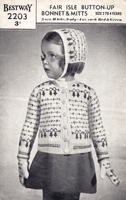 vintage girls cardigan and hat set in fair isle 1940s knitting pattern