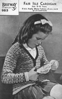 vintage girls fair isle v neck cardigan knitting pattern from 1940s