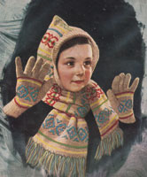 vintage fair isle hood and scarf set fro young girl form 1940